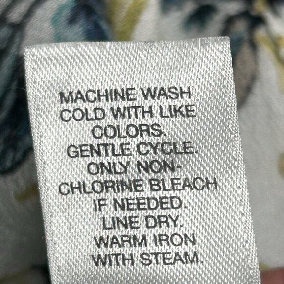 J Jill Top Extra Large Petite Blue Bird Print Green Floral Lightweight Office - Picture 8 of 14